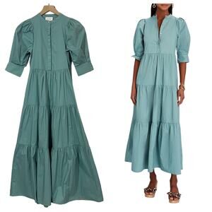 BIRD & KNOLL Mattea Cotton Tiered Maxi Dress - Seafoam - XXS